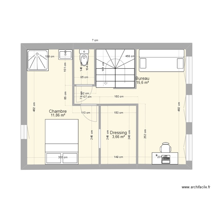 Cailly etage Projet 2. Plan de 3 pièces et 31 m2