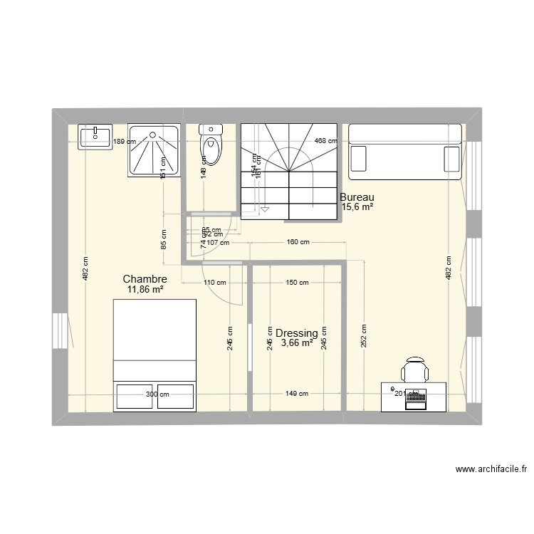 Cailly etage Projet 2. Plan de 3 pièces et 31 m2