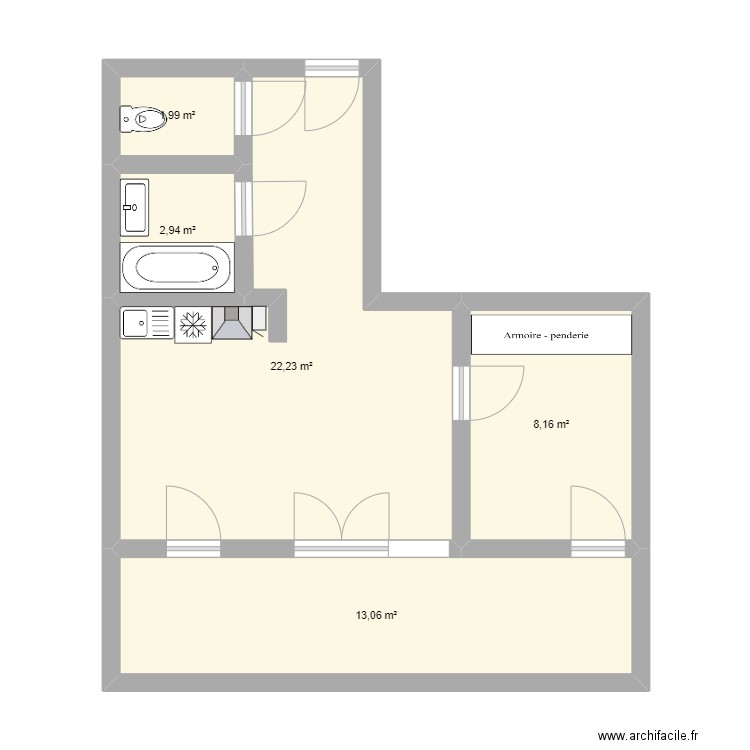 appartement. Plan de 5 pièces et 48 m2