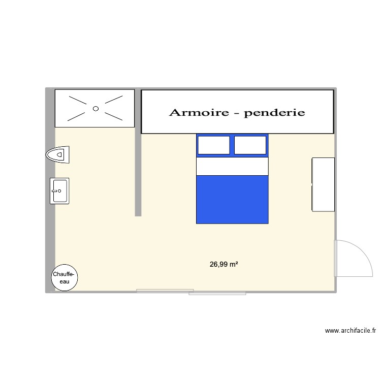 CHAMBRE. Plan de 1 pièce et 27 m2