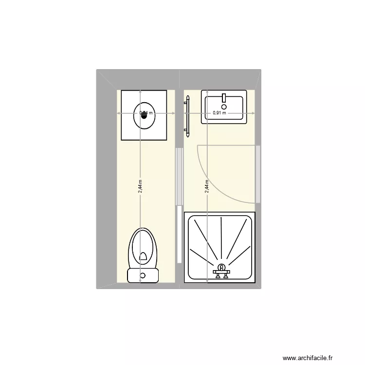 Projet Bardet - Implantation SdB. Plan de 2  et 4 m²