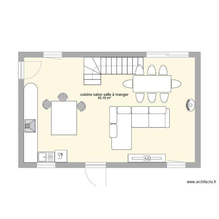 plan maison RDC. Plan de 1 pièce et 40 m2