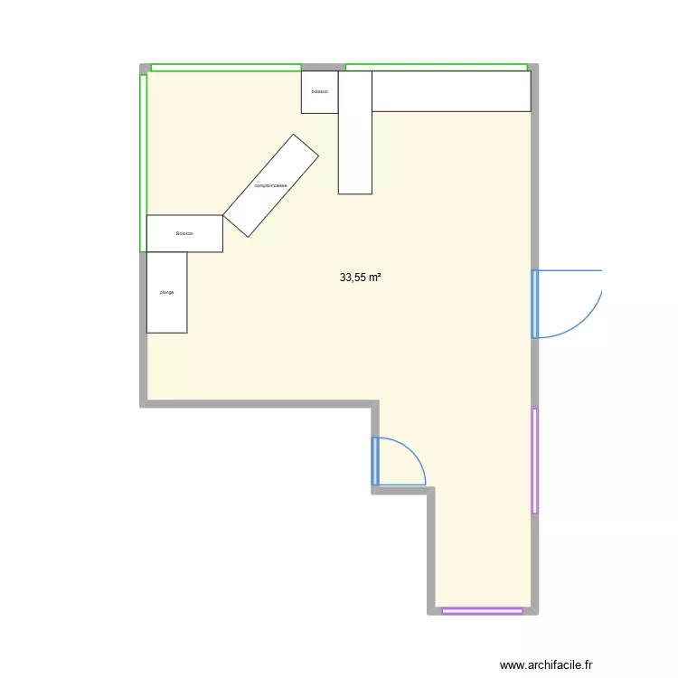 modif snack 2026. Plan de 1  et 34 m²
