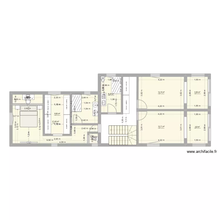 PROJET 1 - ETAGE. Plan de 9 Pièces et 77 m²
