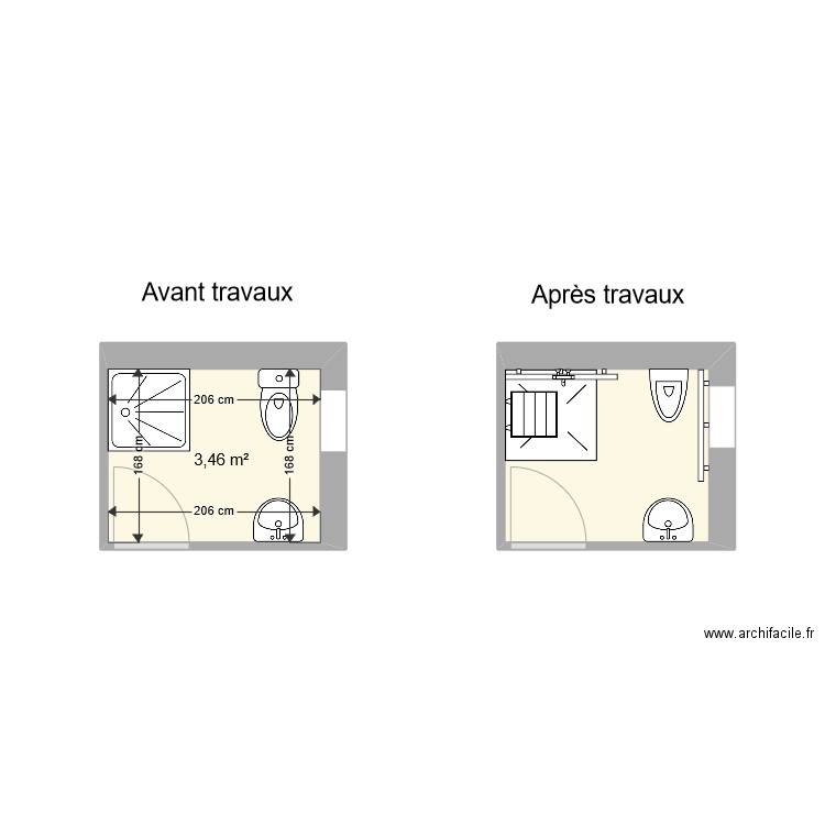 Sdb Marquet. Plan de 2 pièces et 7 m2