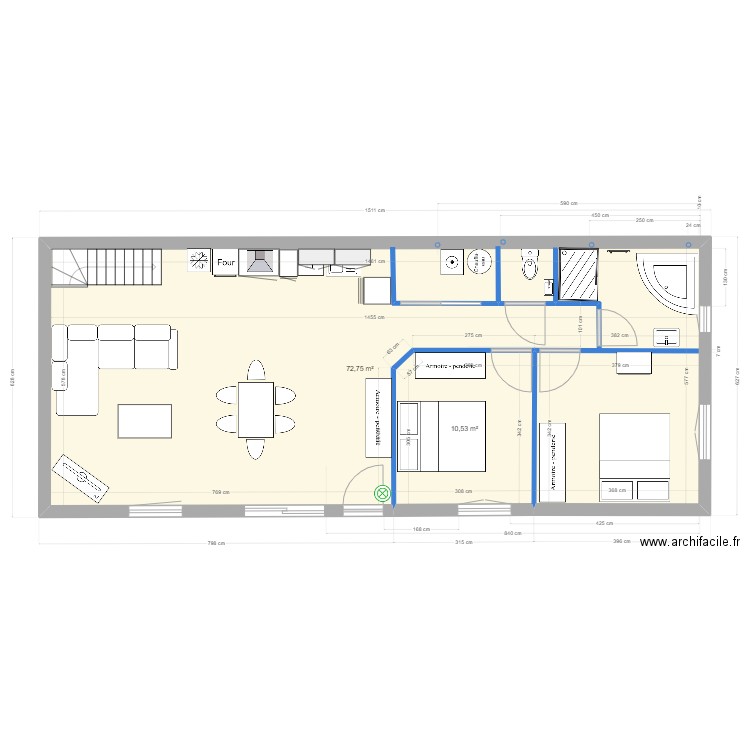 Appt A rdvc. Plan de 2 pièces et 83 m2