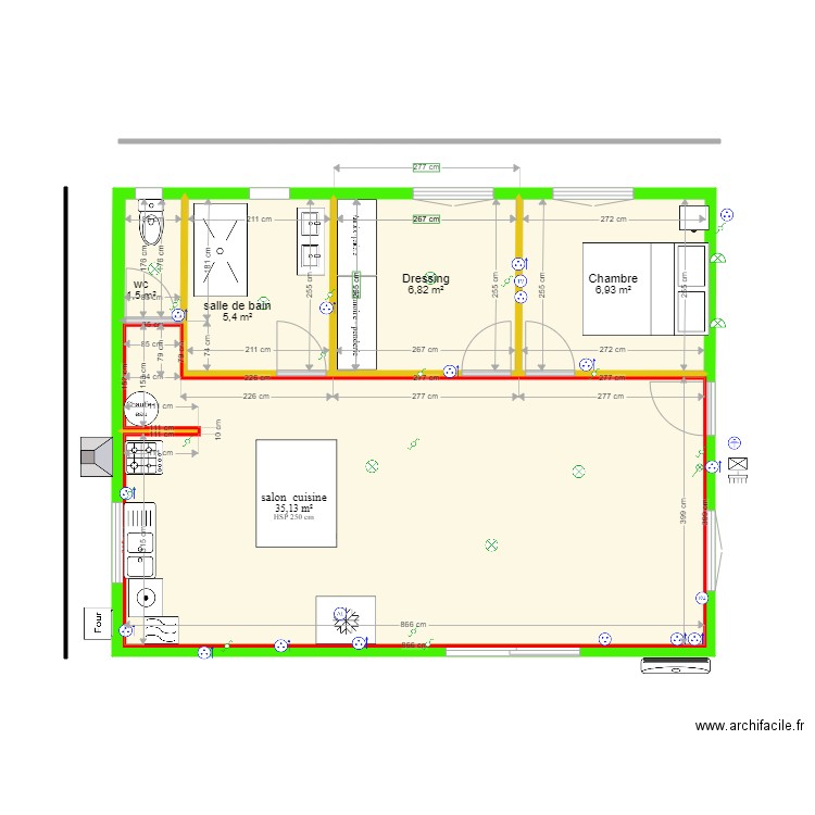 Chambre  Dressing wc salle de bain salon. Plan de 0 pièce et 0 m2