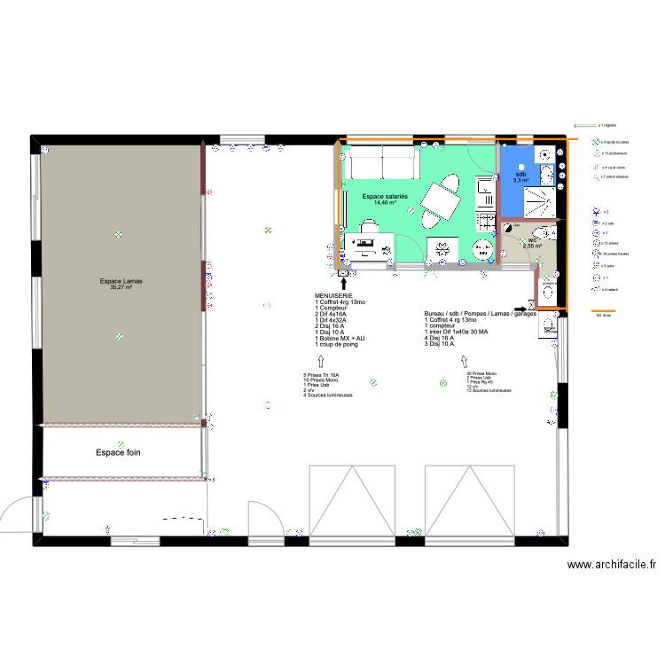 espace salariés 3. Plan de 4 pièces et 56 m2