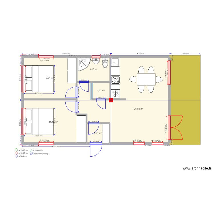 Barn Ульяновск. Plan de 7 pièces et 64 m2