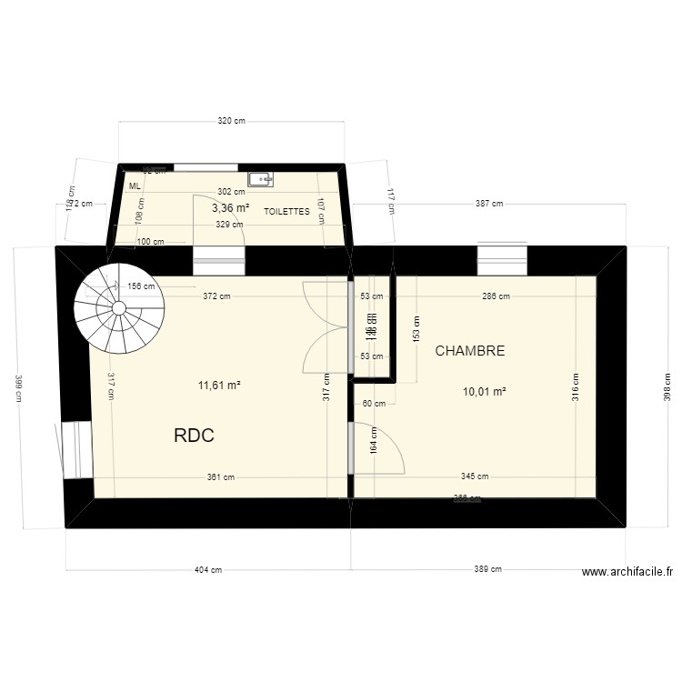 pavillon  rch 230. Plan de 4 pièces et 26 m2