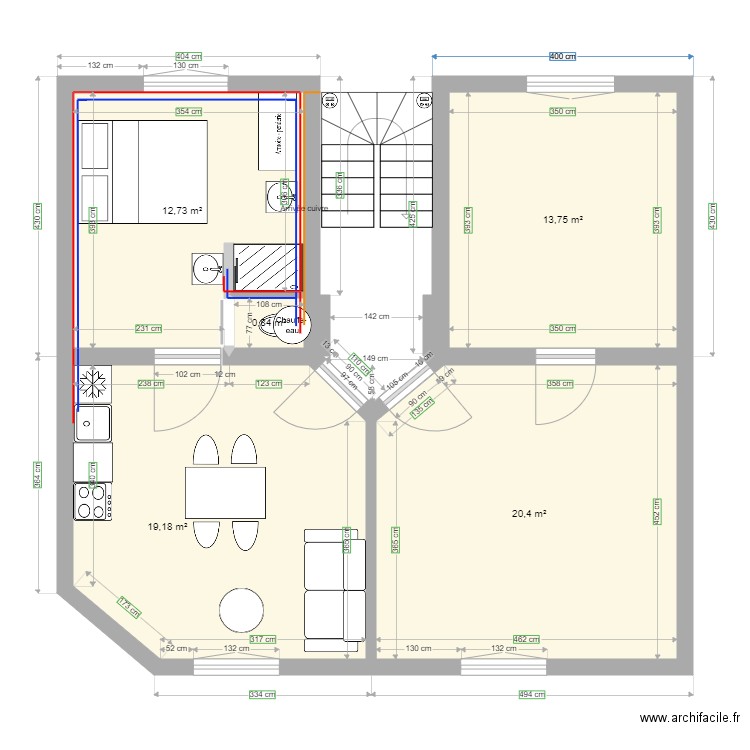 Antoine plan 3 Abbaye 32 plomberie. Plan de 5 pièces et 67 m2
