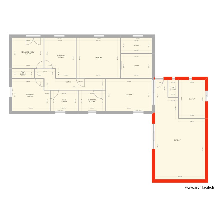 zia_extension-proposition. Plan de 14 pièces et 141 m2