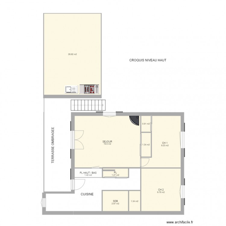 Pampelonne croquis niveau haut. Plan de 0 pièce et 0 m2