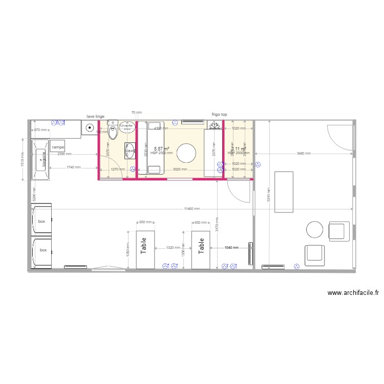 toilettage .3. Plan de 2 pièces et 11 m2