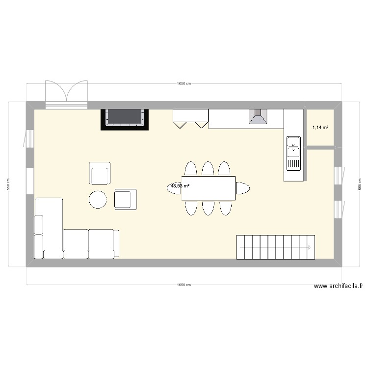 thtr. Plan de 2 pièces et 50 m2