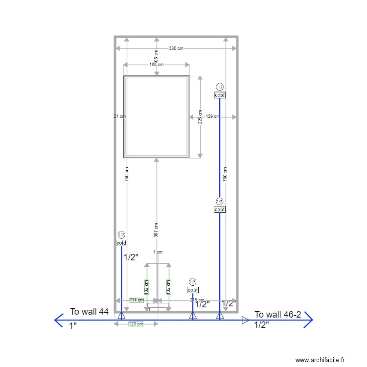 wall 46 3 cabinet and piping X 3. Plan de 1 pièce et 25 m2