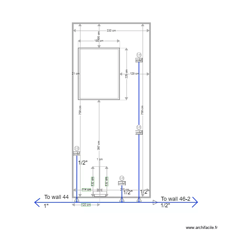 wall 46 3 cabinet and piping X 3. Plan de 