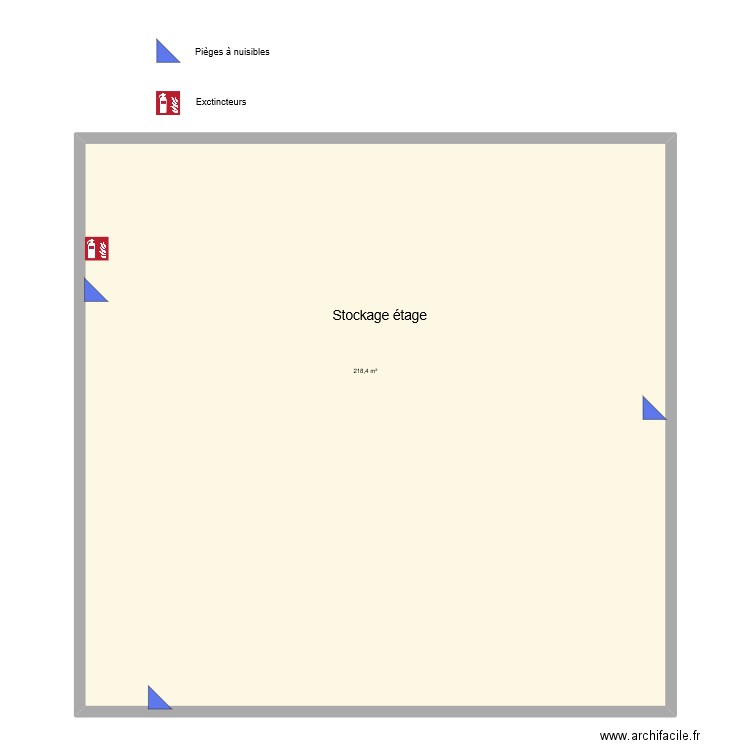 Stockage étage nuisibles extincteurs. Plan de 1 pièce et 218 m2