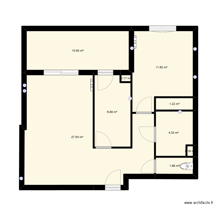 Plan 1. Plan de 9 pièces et 65 m2