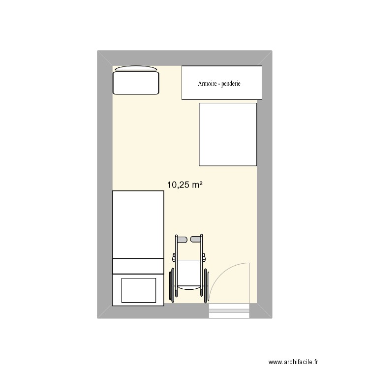 mmeS. Plan de 1 pièce et 10 m2