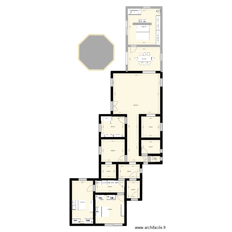maison beaucet bis. Plan de 14 pièces et 173 m2
