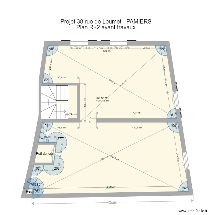 PAMIERS3 R1 R2 avant travaux. Plan de 4 pièces et 55 m2