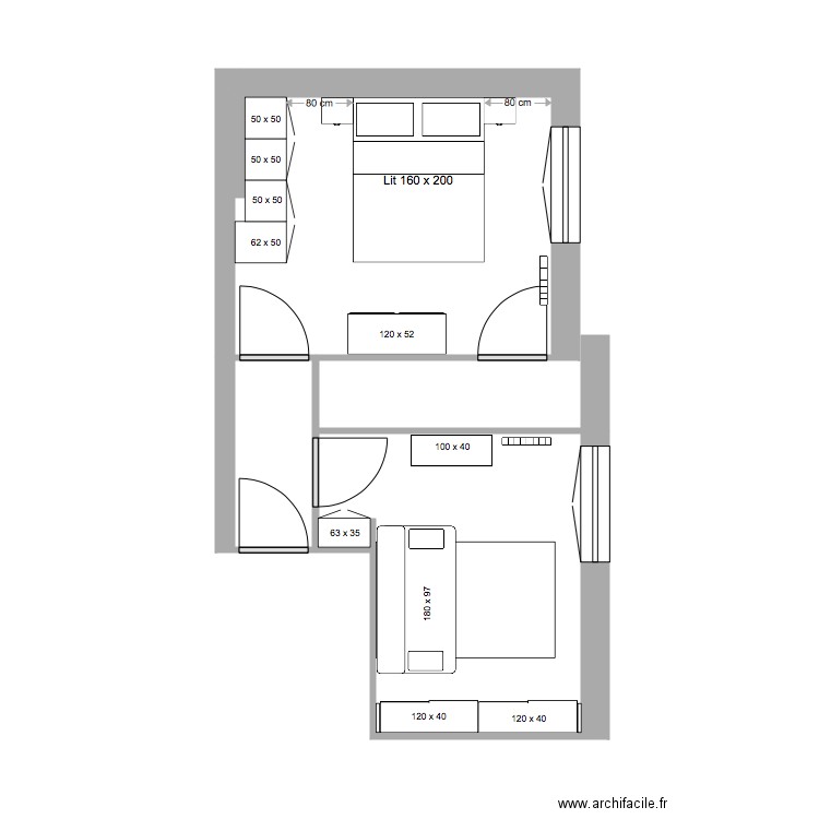 chambres 1 et 2 v1. Plan de 0 pièce et 0 m2