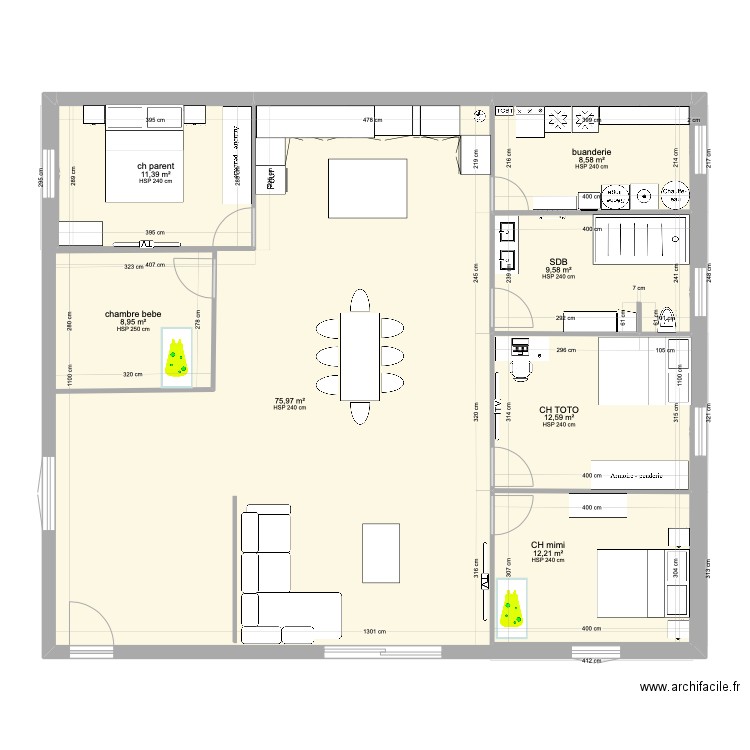 maison 1. Plan de 7 pièces et 149 m2