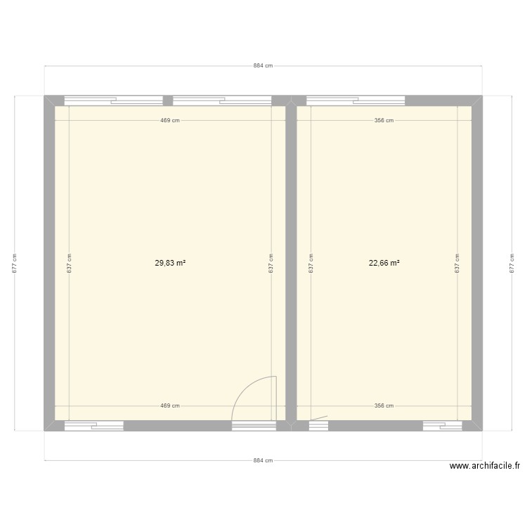 extension dalle 2. Plan de 2 pièces et 52 m2