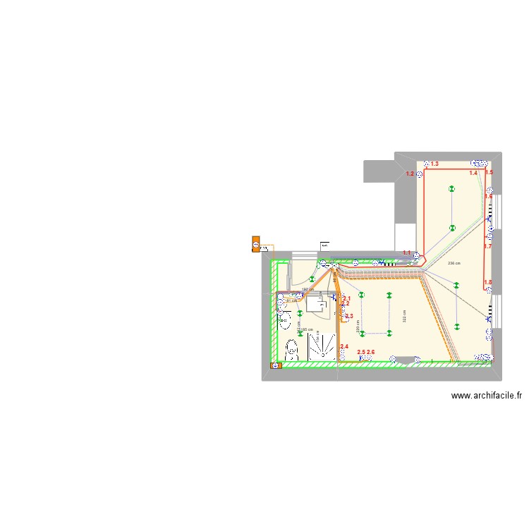 COURBET Electricité Rez de Chaussée. Plan de 3 pièces et 28 m2