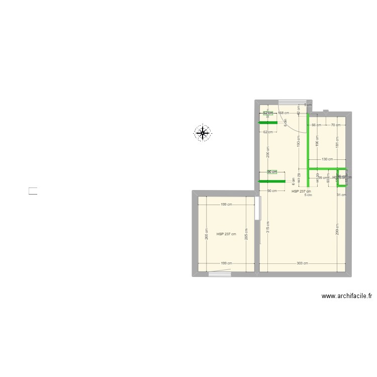 EXISTANT. Plan de 3 pièces et 22 m2