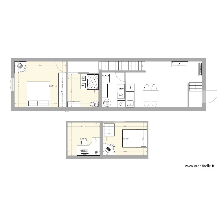 SEDERON haut. Plan de 3 pièces et 36 m2