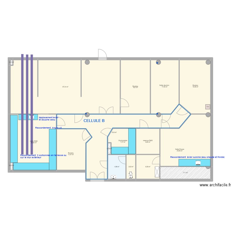 Cellule B - AEROLIQUE PLOMBERIE. Plan de 17 pièces et 261 m2