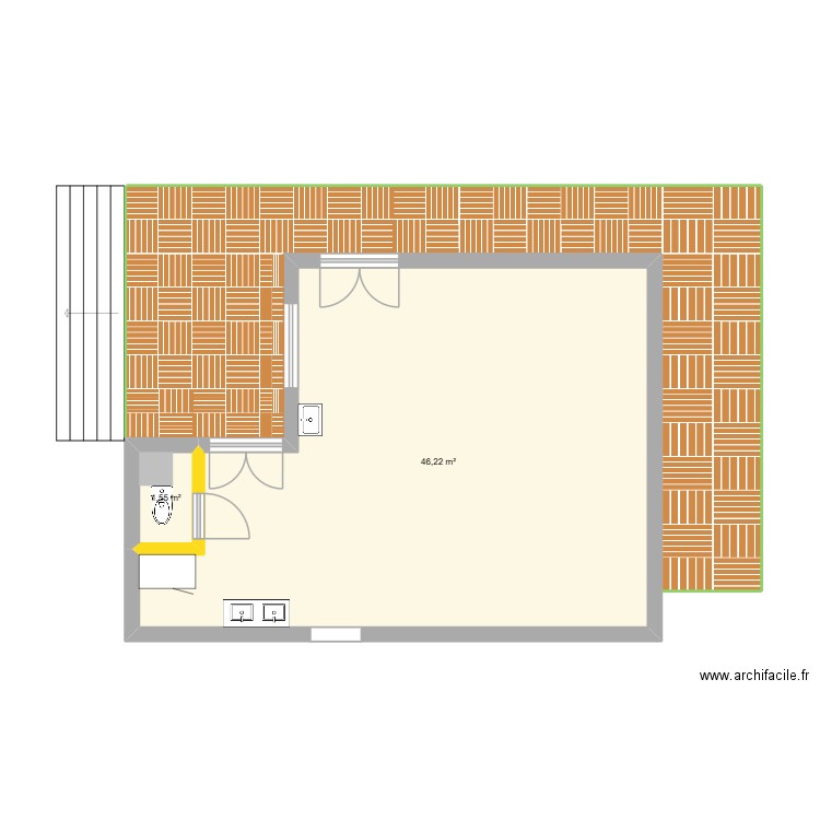 Atelier. Plan de 2 pièces et 48 m2
