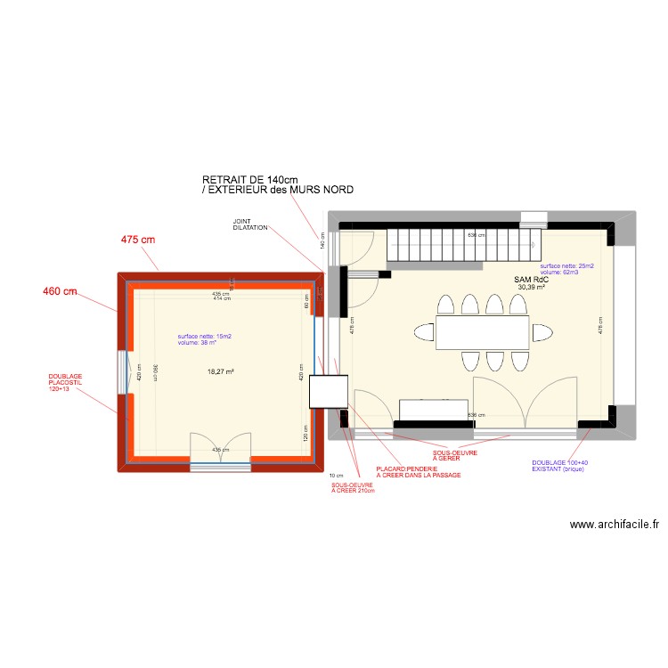 EXTENSION (cuisine) + SàM RdC avec VOLUME (clim) BASTIDON. Plan de 0 pièce et 0 m2