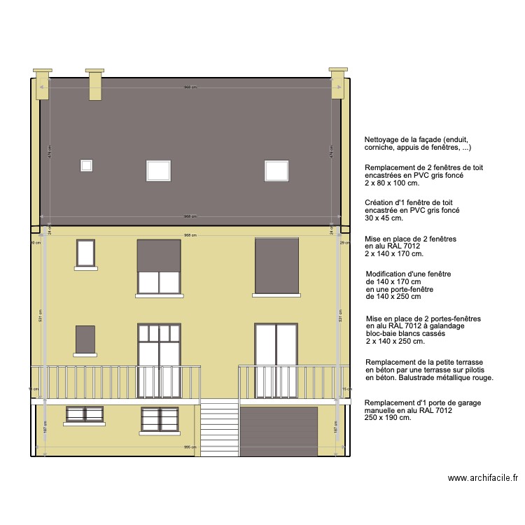 Façade jardin. Plan de 8 pièces et 125 m2