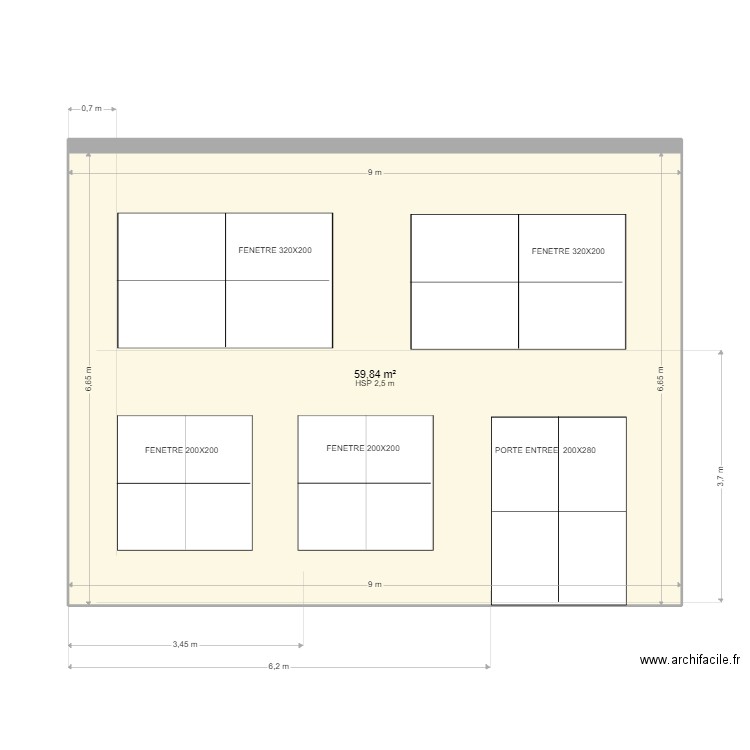 FACADE. Plan de 1 pièce et 60 m2