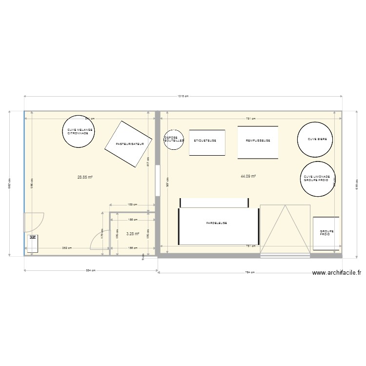 BRASSERIE. Plan de 3 pièces et 76 m2