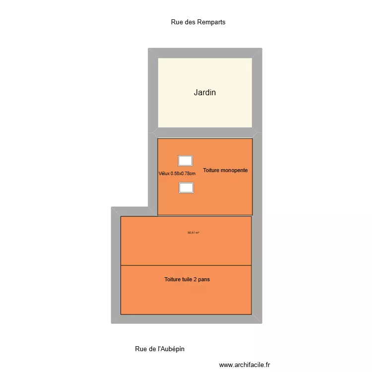 Aub&eacute;pin plan toiture. Plan de 2  et 78 m²