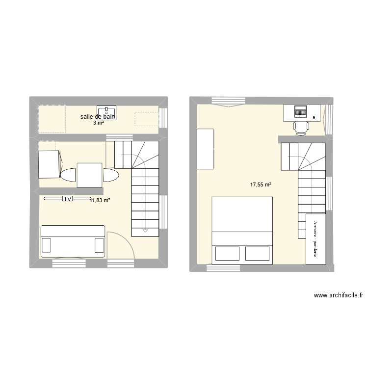 studio logbesou. Plan de 3 pièces et 32 m2