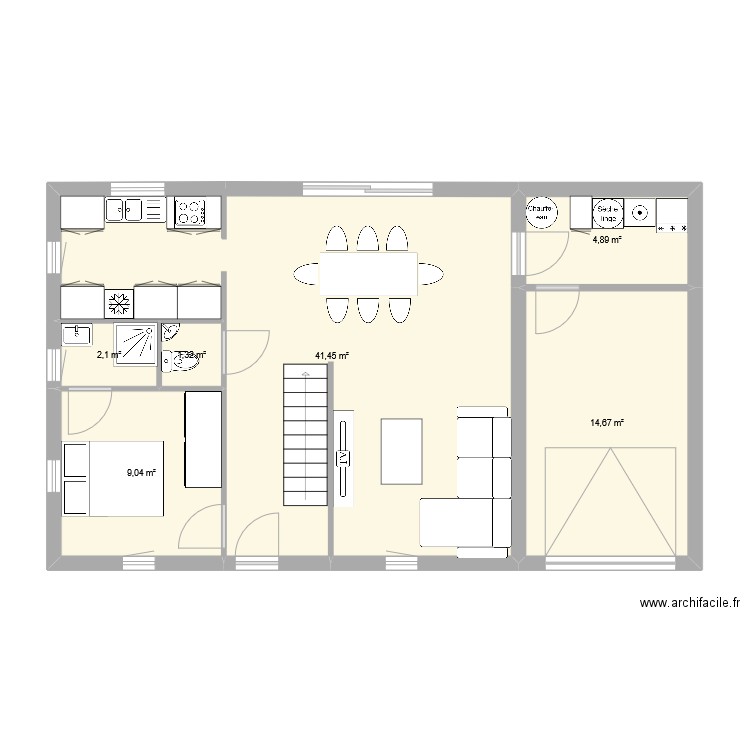 maison 2. Plan de 6 pièces et 73 m2