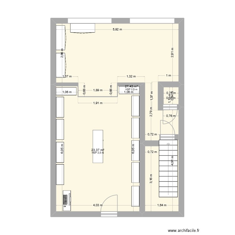 1er etage. Plan de 2 pièces et 51 m2