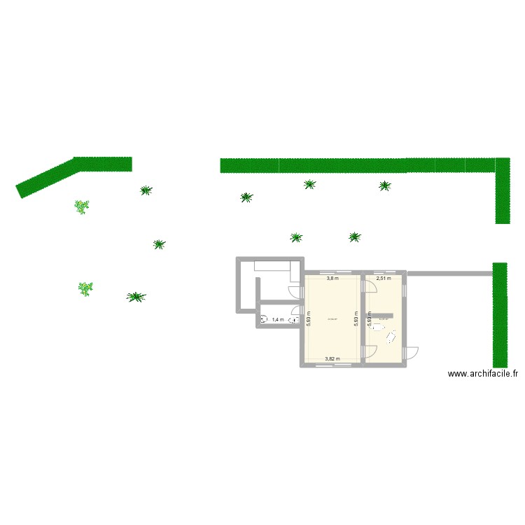LOCAL  n° 2 - 2025. Plan de 2 pièces et 38 m2