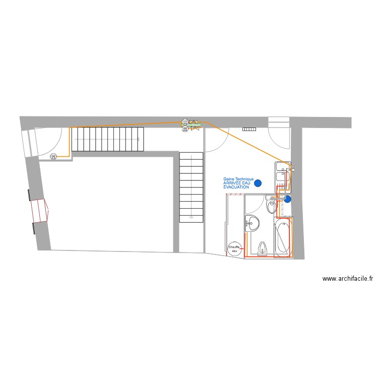 1 ER ÉTAGE EAU ÉVACUATION. Plan de 4 pièces et 42 m2