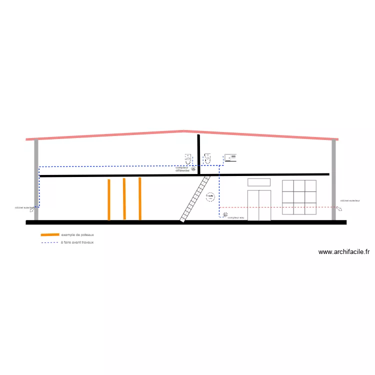 VUE DE FACE plomberie. Plan de 