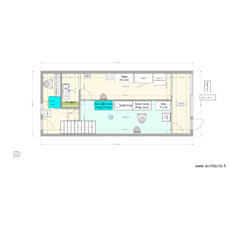 Bistrot Gourm 001. Plan de 5 pièces et 48 m2