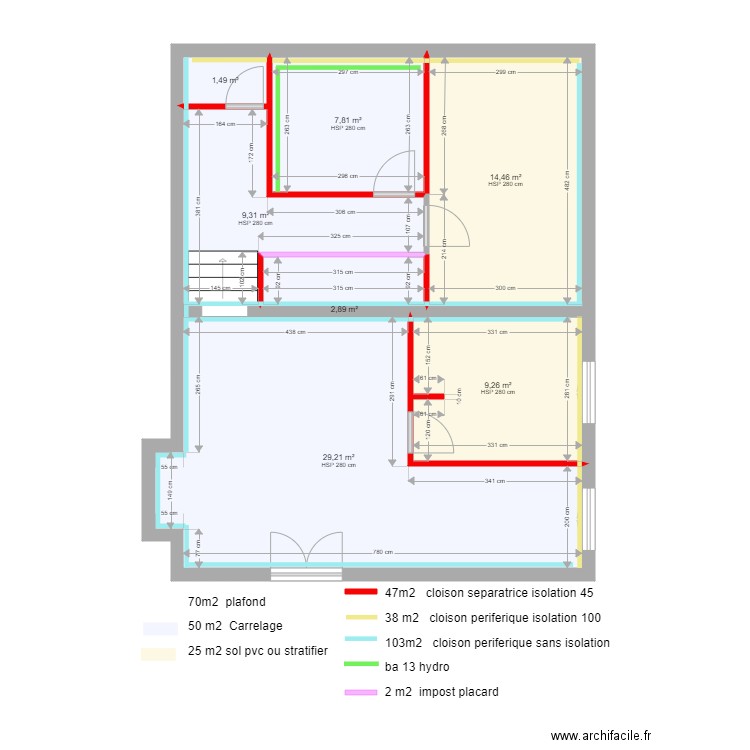 appart 1er etage placo 3 sans ext. Plan de 0 pièce et 0 m2