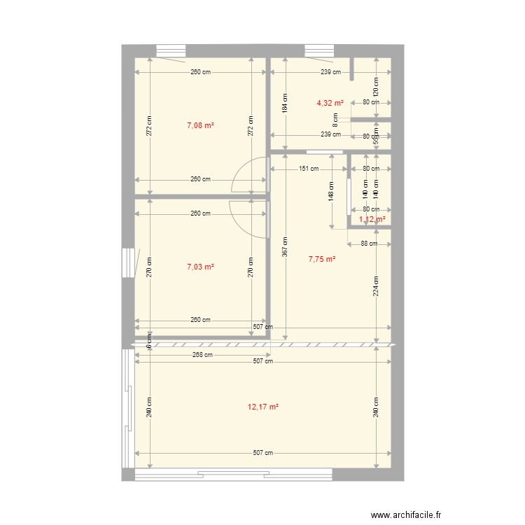 plan cotes. Plan de 6 pièces et 39 m2