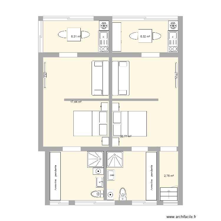 GODCHOT RDC flo. Plan de 5 pièces et 66 m2