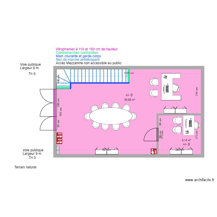 WIMOOV RDC APRES TRAVAUX. Plan de 2 pièces et 59 m2